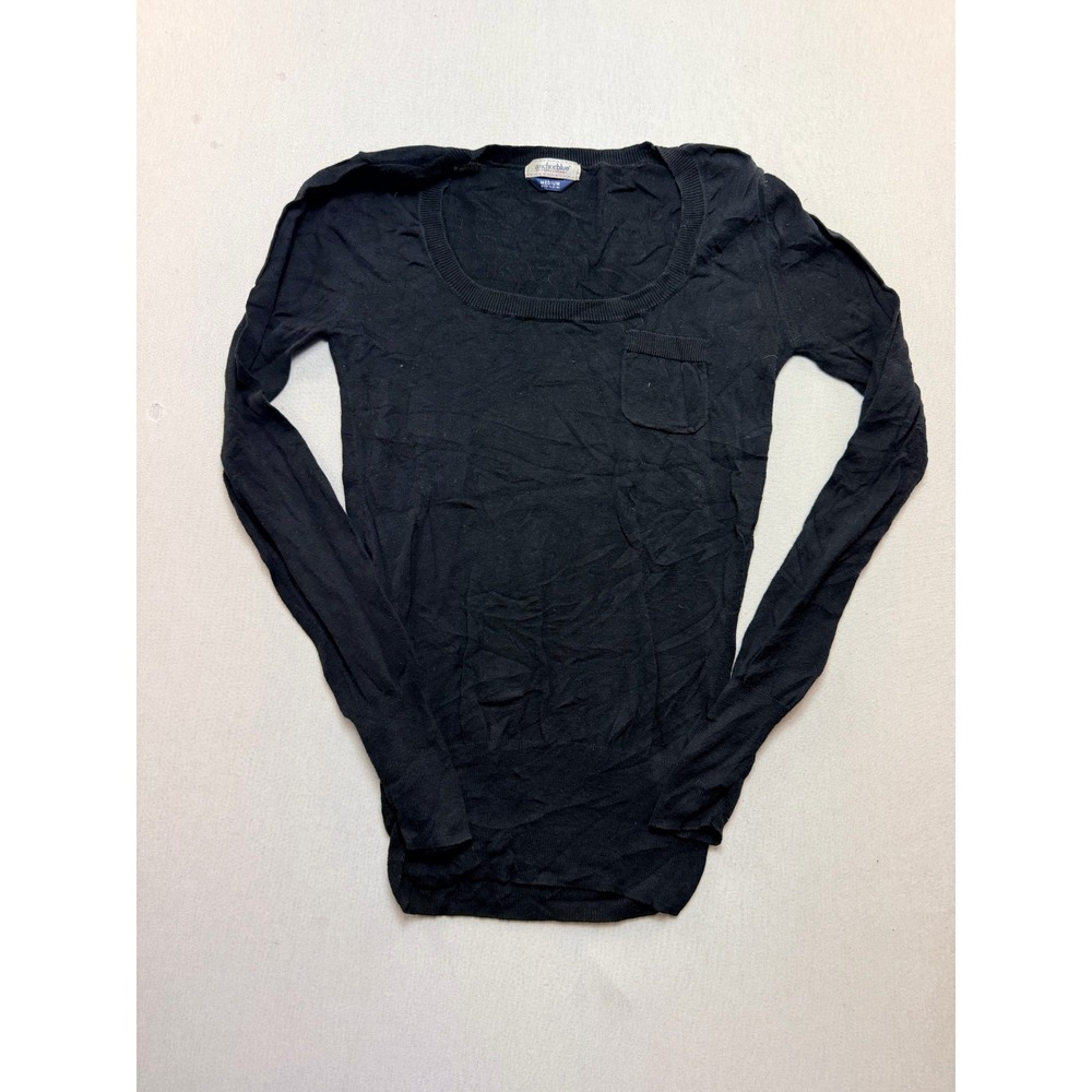 Anchor Blue Sweater Mens Medium Black Excellent Scoop Neck Long Sleeve Pocket